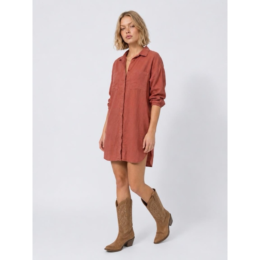 Young Fabulous Broke YFB Linen Blend Button Down Shirt Dress
